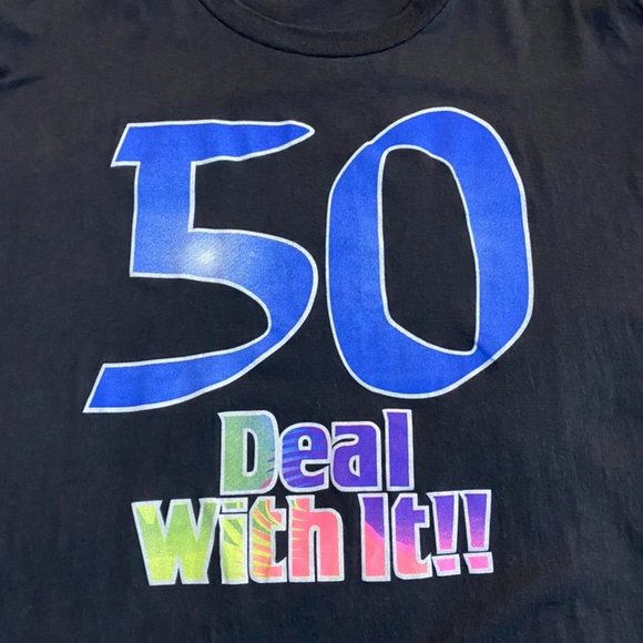 Vintage Single Stitched 50 Deal with It Tee Shirt Men’s XL Fifty Fifty Black - Picture 2 of 4